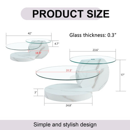 Modern Double-Layer Round Table with Glass Top and MDF Wood Legs