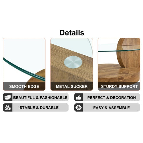 Modern Double-Layer Round Table with Glass Top and MDF Wood Legs