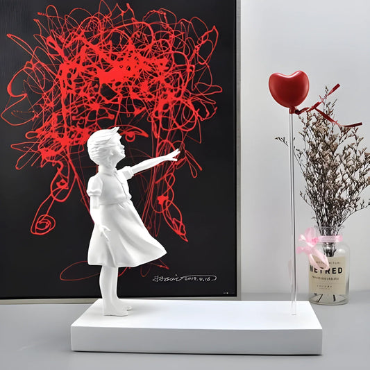 Girl with Balloon Statue - Iconic Urban Art Sculpture for Modern Decor - White - Art & design