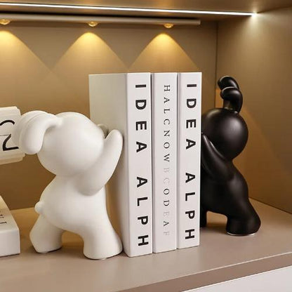 Push Rabbit Ceramic Bookend | Modern Animal Sculptures in Black White and Silver - Home