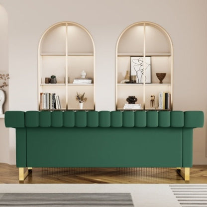 Modern Green PU Leather Sofa with Gold Accents - Front View | Gloow369 Design, Elegant