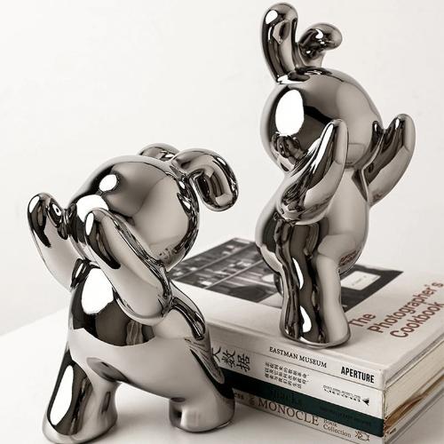 Push Rabbit Ceramic Bookend | Modern Animal Sculptures in Black White and Silver - Home