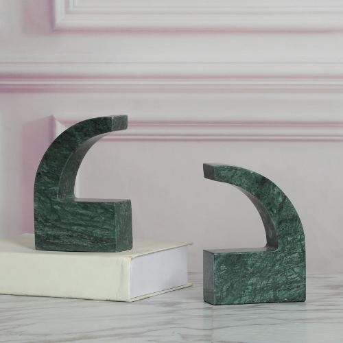 Minimalist Marble Bookend | Modern Green and Black Design for Bookshelf - Green - Home