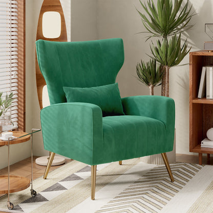 Green Velvet Upholstered Accent Chair with Sturdy Metal Legs