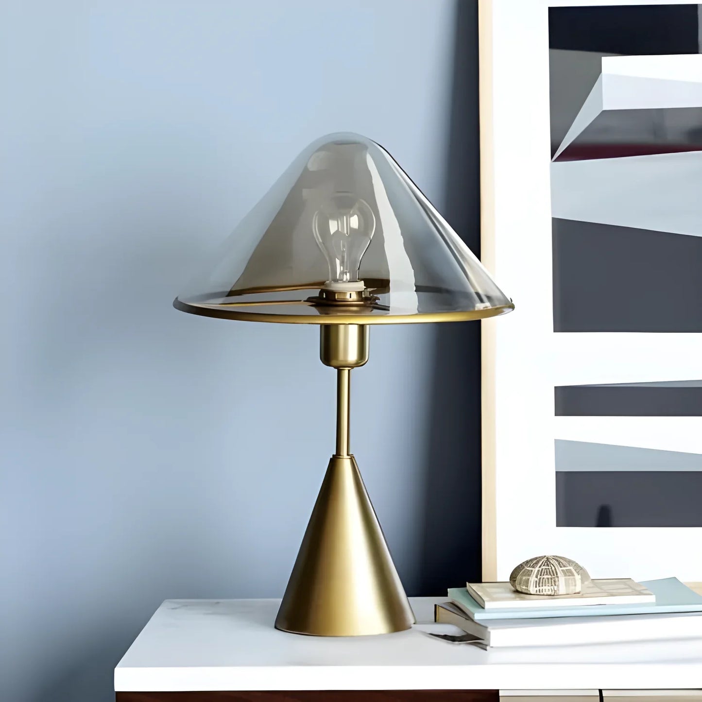 Postmodern Minimalist Brass and Glass Desk Lamp – Norwegian Design - lamp light