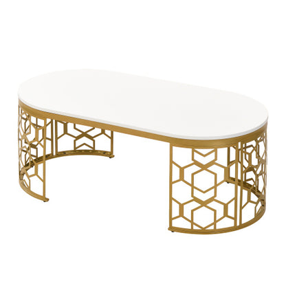 Modern Oval Coffee Table with Cut-Out Pattern Metal Stainless Steel Frame