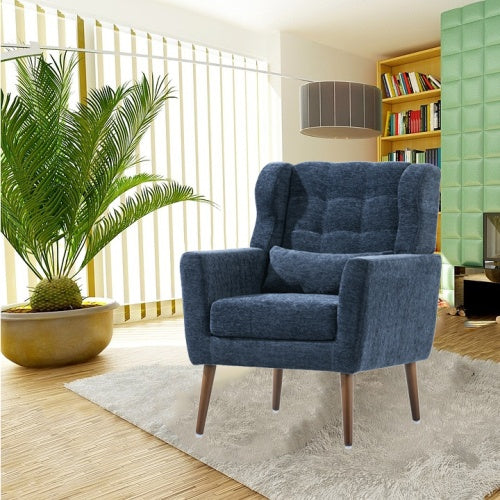 Upholstered accent chair with ergonomic armrests and lumbar cushion