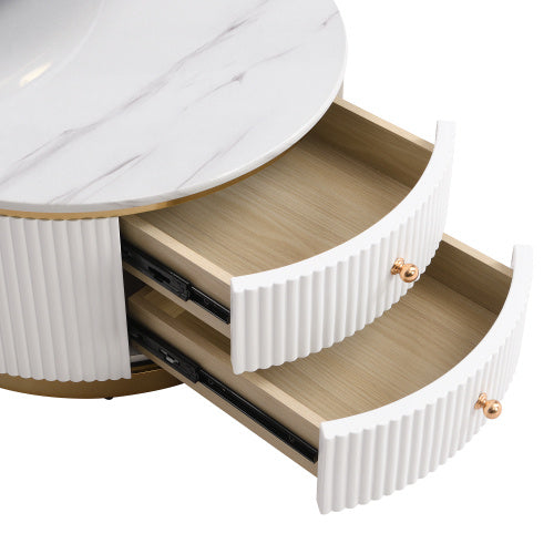 Modern 2-Piece White Round Nesting Coffee Table with Drawers