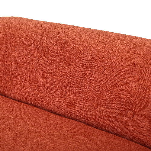 Double Sofa in Vintage Orange Textile, Button Tufting Backrest, Light Birch Feet, Comfortable Design for Small Living Spaces, Handmade Details