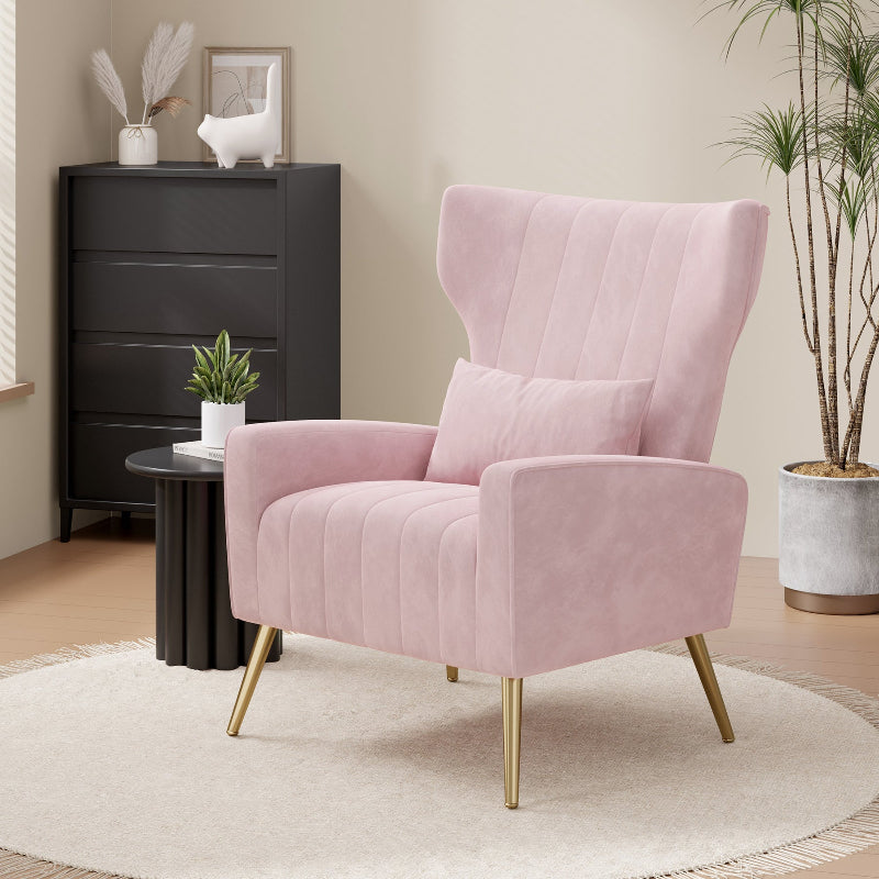 Pink Velvet Lounge Chair with Curved Wingback Design for Maximum Comfort