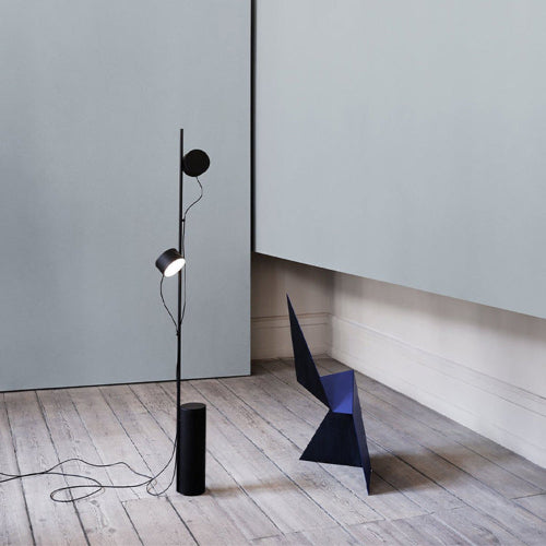 Front view of the floor lamp – "Modern floor lamp with acrylic lampshade and iron body"