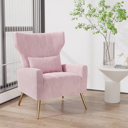 Pink  Velvet Upholstered Accent Chair with Sturdy Metal Legs