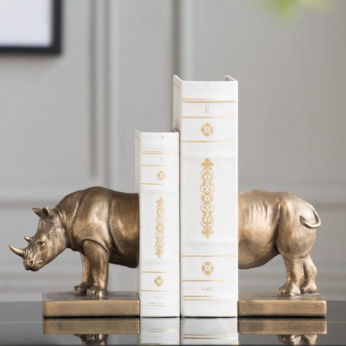 Rhinoceros and Elephant Animal Bookends | Handmade Resin Craft Desktop Decoration - Home