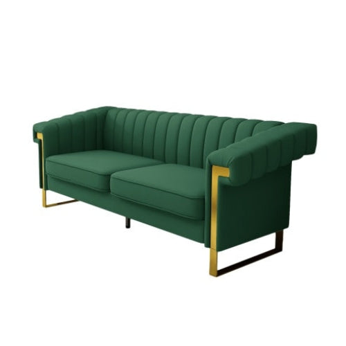 Modern Green PU Leather Sofa with Gold Accents - 2 Seater | Gloow369 Design