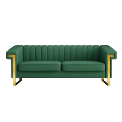 Modern Green PU Leather Sofa with Gold Accents - Front View | Gloow369 Design, Elegant