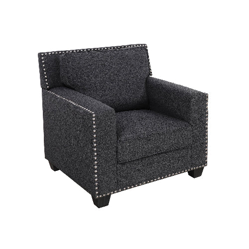 Classic black linen accent chair with nailhead trim, dark gray upholstery, and a sturdy, stylish design for living room or office decor.