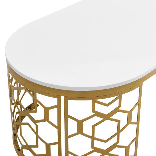 Modern Oval Coffee Table with Cut-Out Pattern Metal Stainless Steel Frame