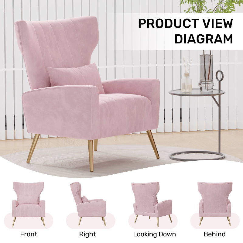 Pink Velvet Lounge Chair with Curved Wingback Design for Maximum Comfort