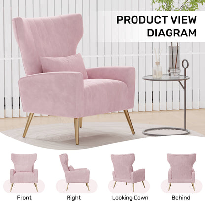 Pink Velvet Lounge Chair with Curved Wingback Design for Maximum Comfort