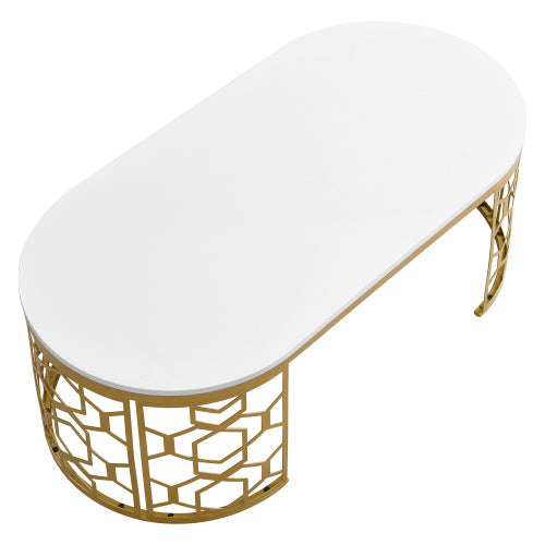 Modern Oval Coffee Table with Cut-Out Pattern Metal Stainless Steel Frame