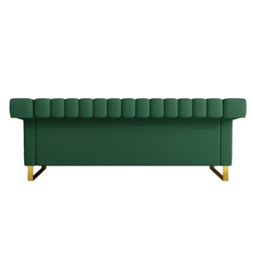 Modern Green PU Leather Sofa with Gold Accents - Front View | Gloow369 Design, Elegant