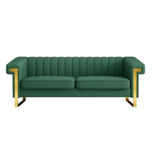 Modern Green PU Leather Sofa with Gold Accents - Front View | Gloow369 Design, Elegant