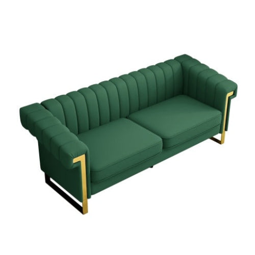 Modern Green PU Leather Sofa with Gold Accents - Front View | Gloow369 Design, Elegant