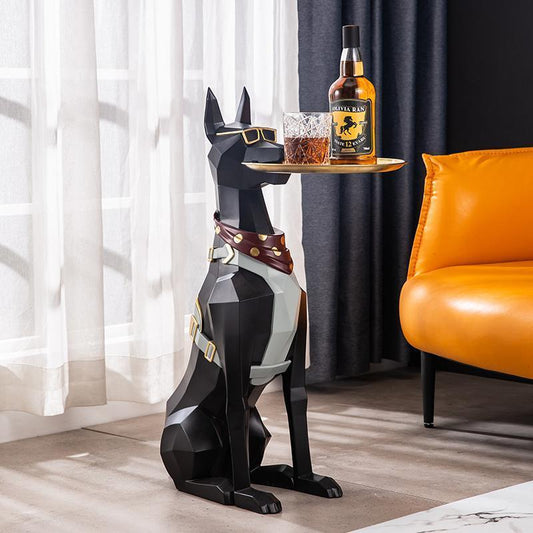 Doberman Resin Sculpture with Black Gold Finish and Multi-functional Storage - Gloow369 Design