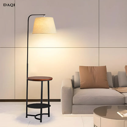 Floor lamp with built-in round side table and storage shelf