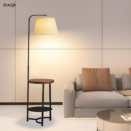 Floor lamp with built-in round side table and storage shelf